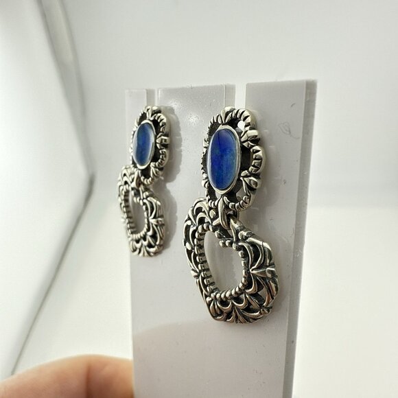 Carolyn Pollack Earrings Heart Blue Opal Te Amo Drop Sterling Silver 925 Scroll - Picture 10 of 10